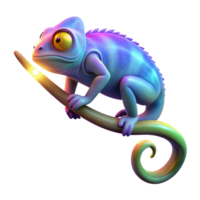 serene abstract Vibrant Chameleon on Branch 3D Render of Colorful Reptile detailed png