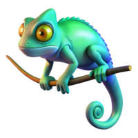impressive contemporary 3D Render of a Cartoon Chameleon on a Branch genuine png