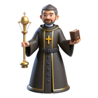 extraordinary contemporary 3D Render of a Priest with Religious Items authentic png