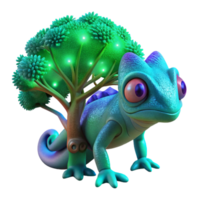 serene minimalist Glowing Tree Chameleon 3D Render exclusive png