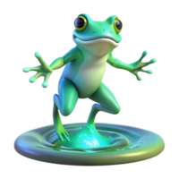 stunning abstract 3D Illustration of a Playful Green Frog Dancing on a Glowing Water Lily Pad high resolution png
