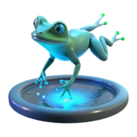 elegant artistic 3D Illustration of a Playful Frog Leaping into a Glowing Pool of Water high resolution png