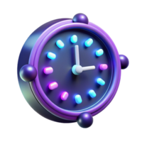 wonderful modern Vibrant 3D Render of a Clock with Neon Accents Time Management, Punctuality, Schedule, Digital Clock, Alarm Clock, Timepiece, 3D Illustration, Neon Lights, Clock Design high quality png