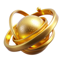 wonderful vintage Golden Sphere with Orbiting Rings Abstract 3D Render genuine png