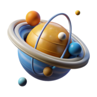 Abstract Planetary System 3D Render of Colorful Orbits and Celestial Bodies png