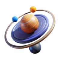 Abstract Planetary System 3D Render of Orbits and Celestial Bodies png