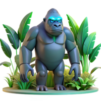 vibrant artistic Powerful 3D Render of a Gorilla in Lush Tropical Foliage, Jungle King Illustration high resolution png