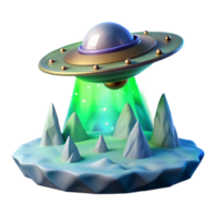 UFO Landing 3D Render of Alien Spaceship over Icy Terrain png