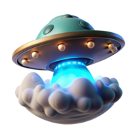 stunning rustic 3D Render of Cartoon UFO Landing in a Cloud, Futuristic Spaceship Illustration, Sci Fi Scene Graphic Resource authentic png