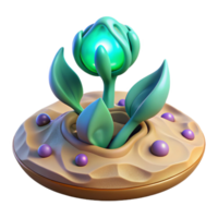 beautiful vintage Luminous 3D Render of a Fantasy Plant Emerging from Sandy Soil, Enchanting Surreal Illustration with Glowing Orb original png