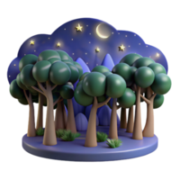 Night Forest 3D Render Moonlit Trees Stars png