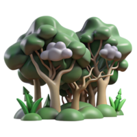 Cartoon Forest 3D Render of Lush Green Trees and Clouds png