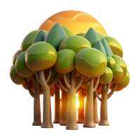 Sunset Grove Stylized 3D Render of Trees png