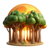 Sunlit Grove 3D Render of Cartoon Forest png