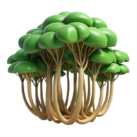 Cartoon Tree Cluster 3D Render of Intertwined Trunks and Lush Green Canopies png
