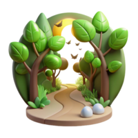 Serene Forest Path 3D Render of a Magical Night png