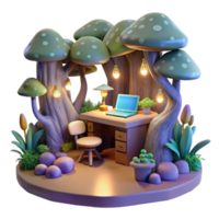 Enchanted Forest Workspace 3D Render of a Magical Desk png