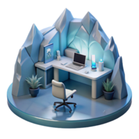 Serene Ice Cave Workspace 3D Render of a Minimalist Home Office png
