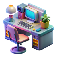 Retro Computer Desk Setup A 3D Render of a Stylish Workstation png