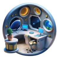 Futuristic Spaceship Office Desk, Computers, and Views png