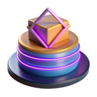Neon Geometric Display Stand 3D Render of Abstract Shapes png