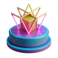 Neon Geometric Display 3D Render of Cube on Platform png