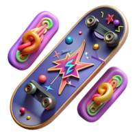 Abstract Skateboard Design 3D Render of Colorful, Playful Graphics png