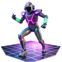 Retro Futuristic Robot Dancing on Neon Grid png