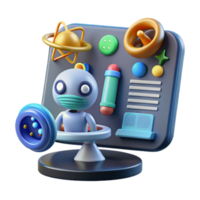 Cute Robot at Control Panel 3D Render of Futuristic Technology png