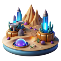 Alien Desert Oasis 3D Render of Futuristic Landscape png