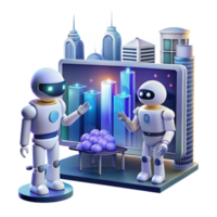 AI Collaboration Robots Analyzing Data for Future City Planning png