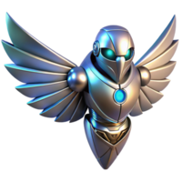 wonderful classic Metallic Winged Robot 3D Render authentic png