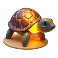 Glowing 3D Turtle Illustration, Cute Cartoon Tortoise Shell Design, Illuminated Reptile Model, Digital Art, Warm Light Effect, Adorable Creature, Shell Texture, Fantasy Animal Render png