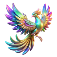 impressive classic Vibrant Rainbow Phoenix 3D Illustration A Majestic Digital Art of a Mythical Bird with Iridescent Feathers high resolution png