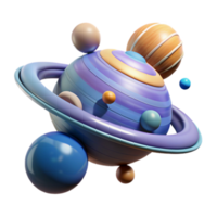 Abstract Planetary System Colorful 3D Render of Orbits and Moons png