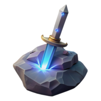 serene rustic Glowing Sword in Stone 3D Render original png
