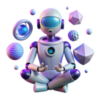 Robot in Meditation Exploring Geometric Shapes and Cosmic Orbs png