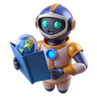 Robot Astronaut Studying Earth Exploring the Globe png