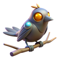 serene artistic 3D Render Robotic Bird on Branch 4K png