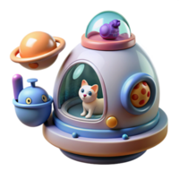 Cute Cat in Spacecraft 3D Render of Kitten Astronaut png
