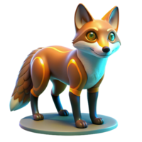 serene artistic Stylized 3D Render of a Friendly Fox Character Model, Orange and Brown Fur, Golden Accents, Posing on a Circular Base, Cartoonish Style, Digital Illustration exclusive png