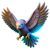 3D Illustration of a Majestic Bird in Flight, Powerful Wings, Fierce Gaze, Glowing Feathers, Digital Art, Fantasy Creature, Cartoon Bird, Stylized Avian, Dynamic Pose, Intricate Details png