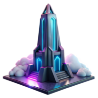 Ethereal 3D Render of a Futuristic Tower in Clouds Neon Lights, Geometric Architecture, Fantasy Setting, Digital Art, Sci Fi Structure, Abstract Background, Cloud Base, Steps, Tower, Modern Design png