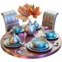 Autumn Table Setting Elegant Dinnerware, Fall Leaves png