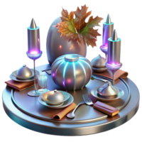 Glowing Autumn Table Setting Elegant Dinnerware, Candles, and Fall Decor png