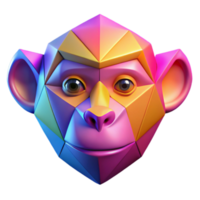 Geometric Monkey Head Colorful Low Poly 3D Render png