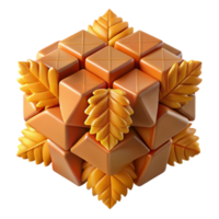 Autumnal Geometric Cube 3D Render of Fall Leaves and Abstract Shapes png