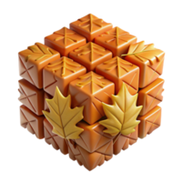 Autumn Cube 3D Render of Fall Leaves and Geometric Shapes png