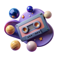 Retro Cassette Tape in Space 3D Render png