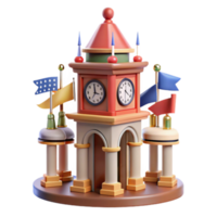 Whimsical Clock Tower 3D Render of a Fantasy Town Landmark png